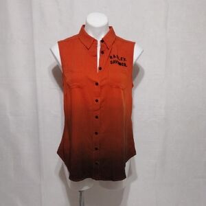 Harley-Davidson Dip Dye Henley Shirt NWT Sleeveless Embroidered Y2K Moto Small